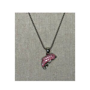 Pink Crystal Dolphin Pendant Necklace On Ball Chain